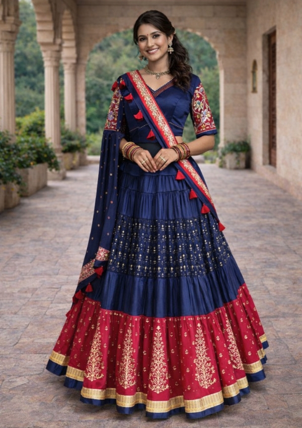 Navy Blue & Red Navratri Lehenga